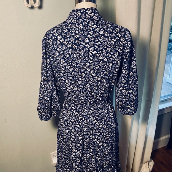 Vintage Navy Floral Prairie Cottagecore Midi Dress - Picture 8 of 16